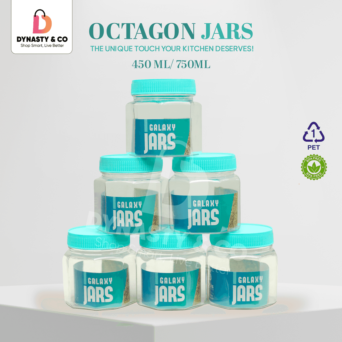 Premium Octagon Jars – 450ML & 750ML with Color Lids thumbnail 1
