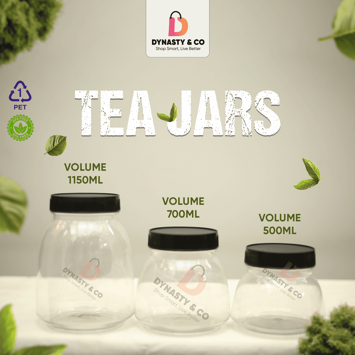 Premium PET Tea Jars – 1150ML, 700ML, 500ML (81MM Neck) thumbnail 1