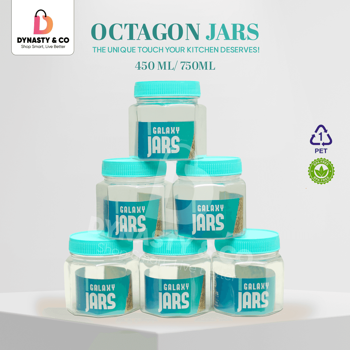 Premium Octagon Jars – 450ML & 750ML with Color Lids