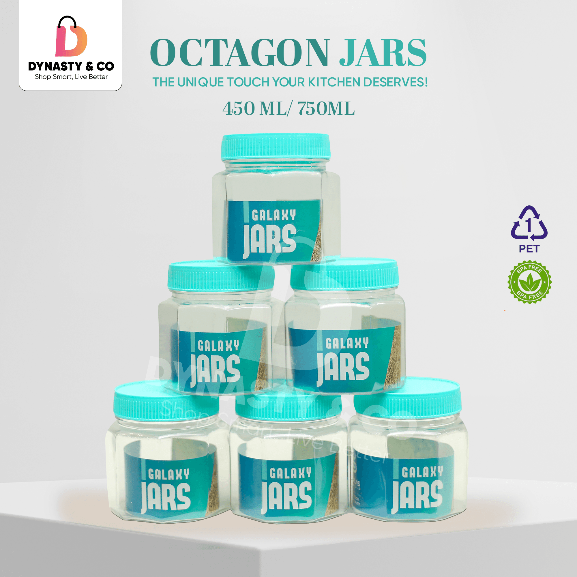 Premium Octagon Jars – 450ML & 750ML with Color Lids