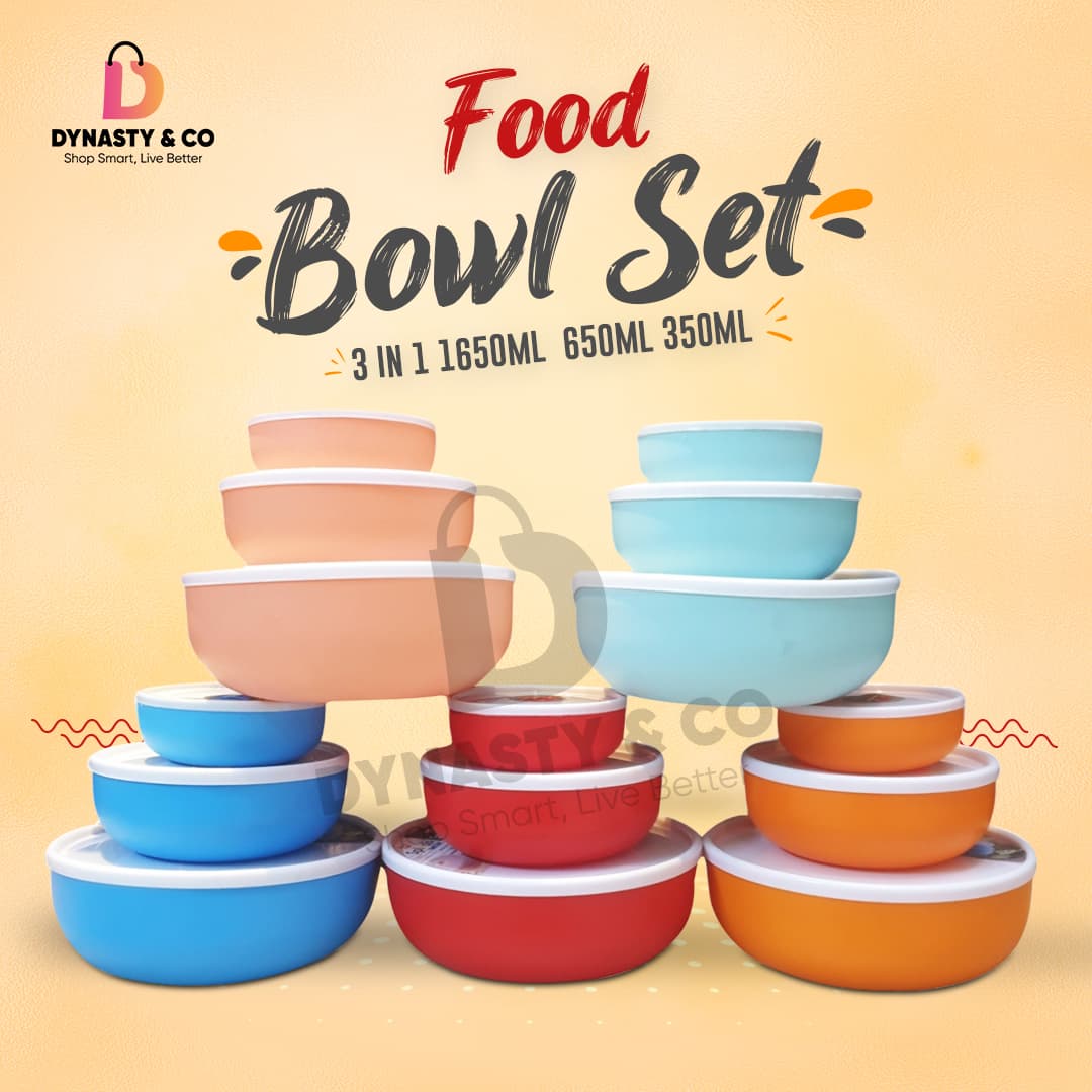 3-in-1 Food Bowl Set with Lids | Premium Quality | Space-Saving Kitchen Storage | 5 Vibrant Colors, Durable Plastic with Hard Lids 