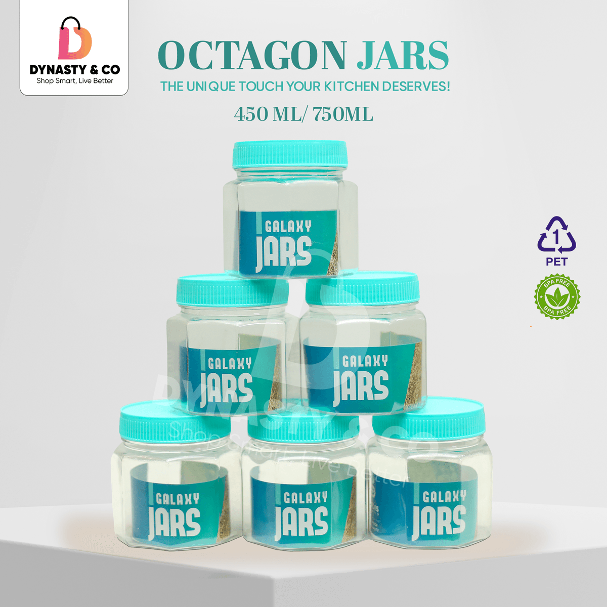 Premium Octagon Jars – 450ML & 750ML with Color Lids - Image 1
