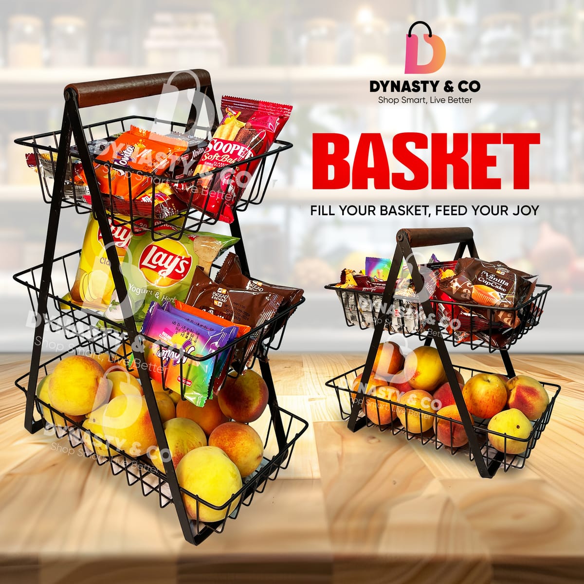 3 Tier Wooden Fruits & Vegetables Basket - Image 1