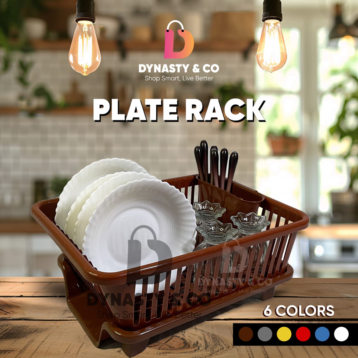 Modern Kitchen Plates Rack with Drain Tray & Spoon Holder - Image 1